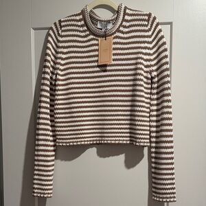 NWT La Ligne Fine Stripe Mini Marina Sweater tan & cream